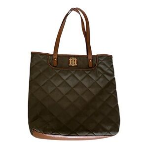 Tommy Hilfiger Brown and Green Quilted Tote Bag